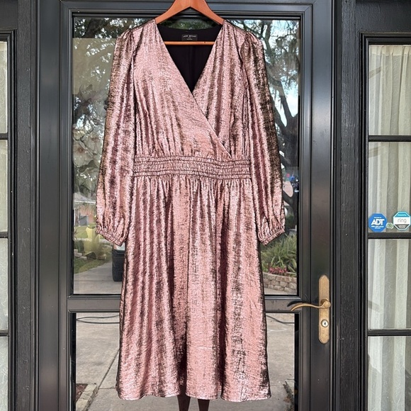 Lane Bryant Blouson-Sleeve Surplice Metallic Midi Dress - Picture 3 of 6